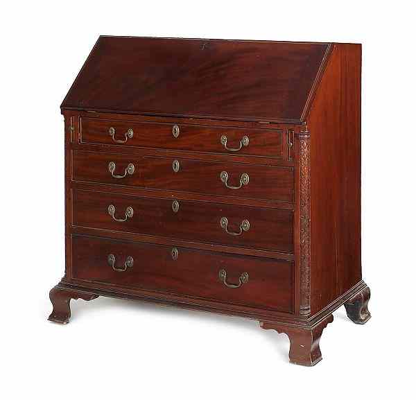 Appraisal: Pennsylvania Chippendale mahogany slant front desk ca the fitted interior