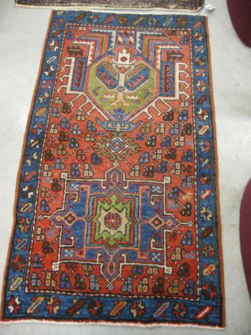 Appraisal: Heriz Persian Handmade Rug geometrics stylized florals red field '