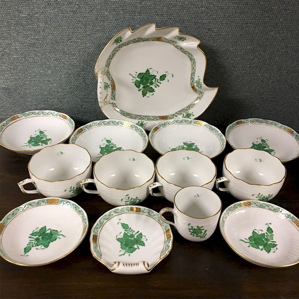 Appraisal: Herend Green Chinese Bouquet - Partial Set pieces of Herend