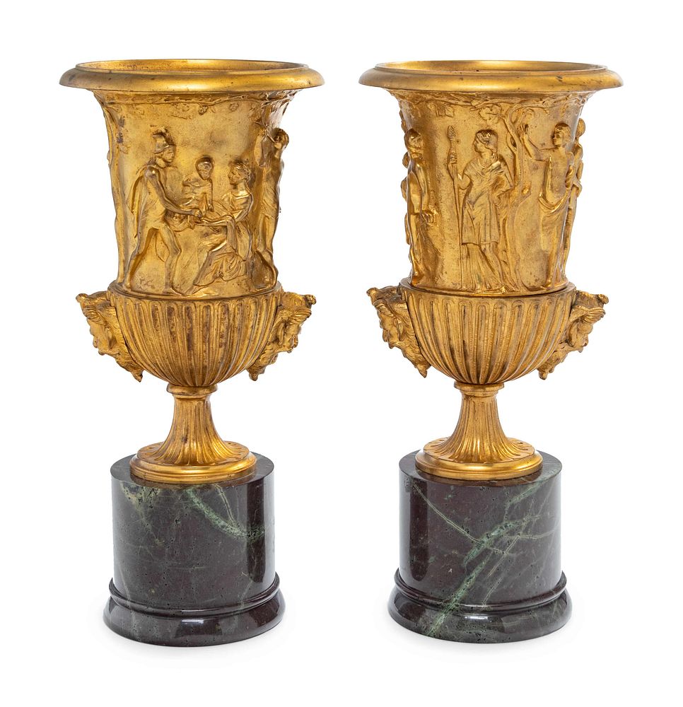 Appraisal: A Pair of Neoclassical Gilt Bronze Urns A Pair of