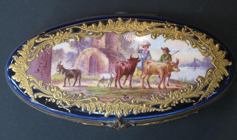 Appraisal: A SEVRES STYLE PORCELAIN OVAL BOX AND COVER the bleu