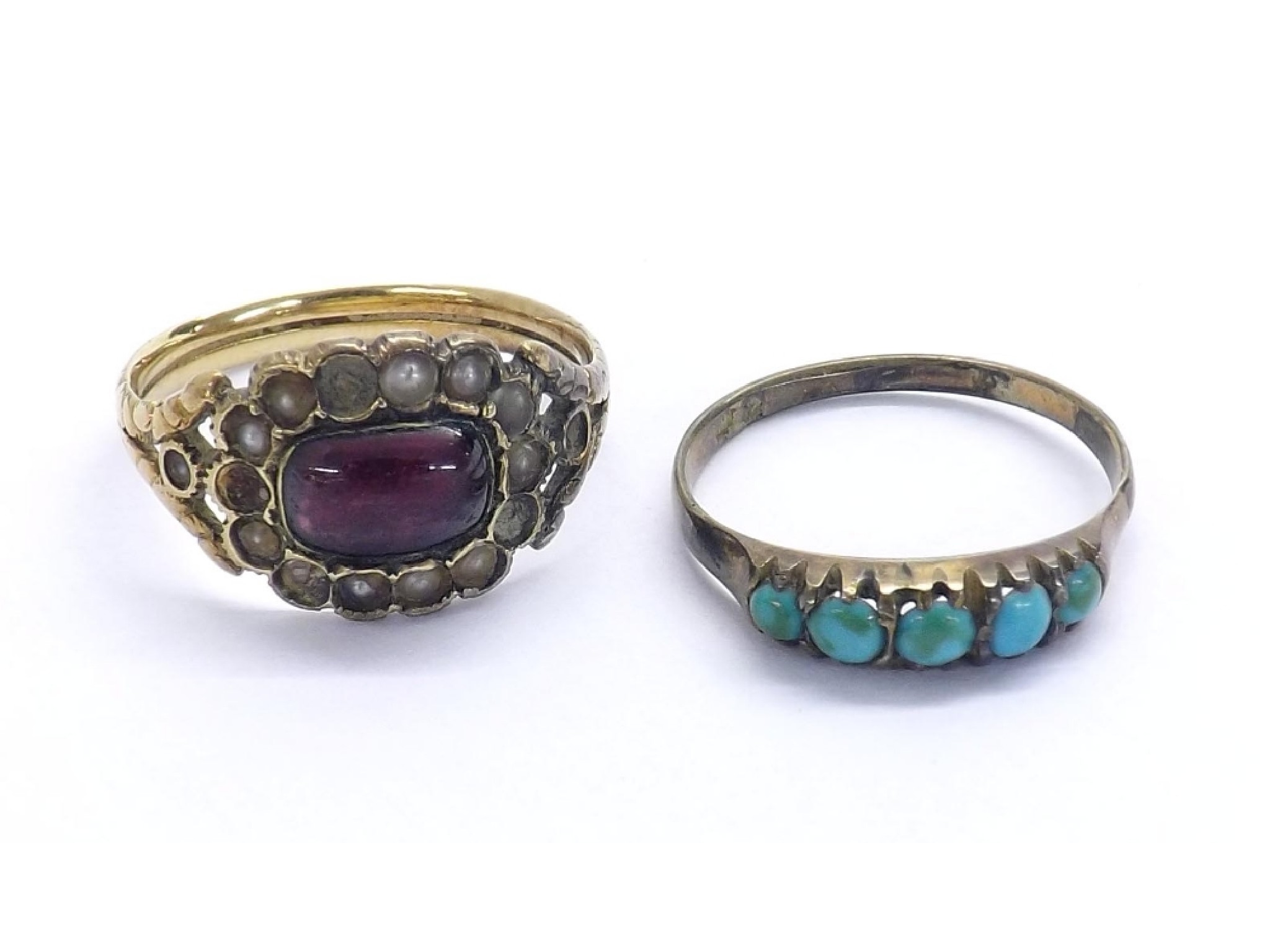 Appraisal: Antique garnet and pearl gold ring ring size Q at