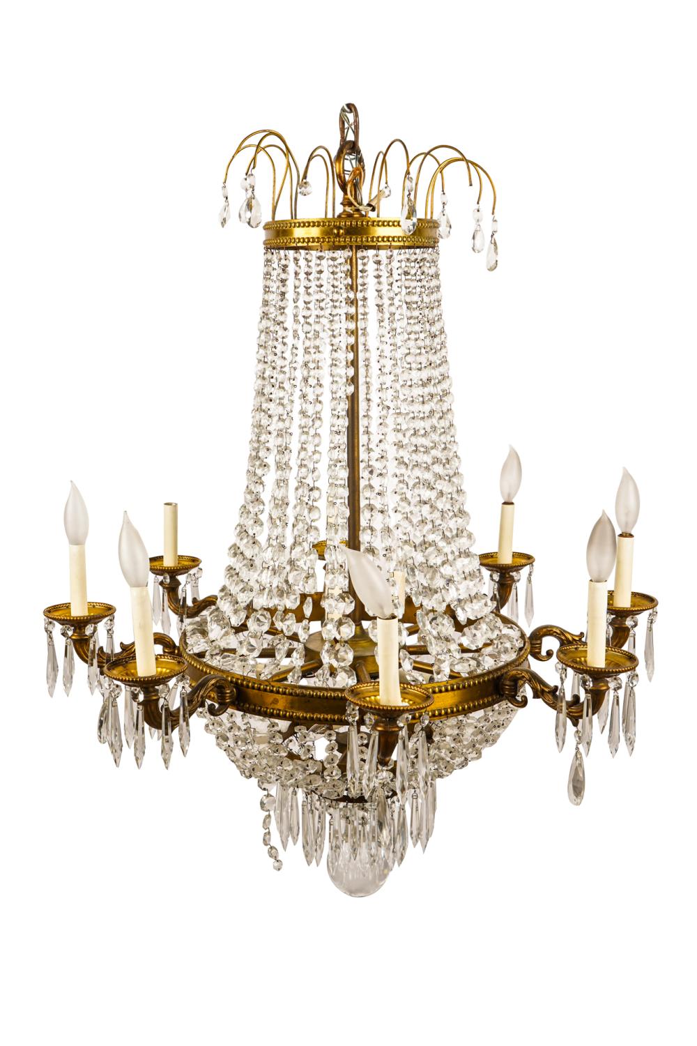 Appraisal: NEOCLASSICAL STYLE GILT METAL GLASS CHANDELIERCondition with several missing crystals