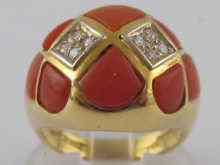 Appraisal: An carat gold coral and diamond bombe ring