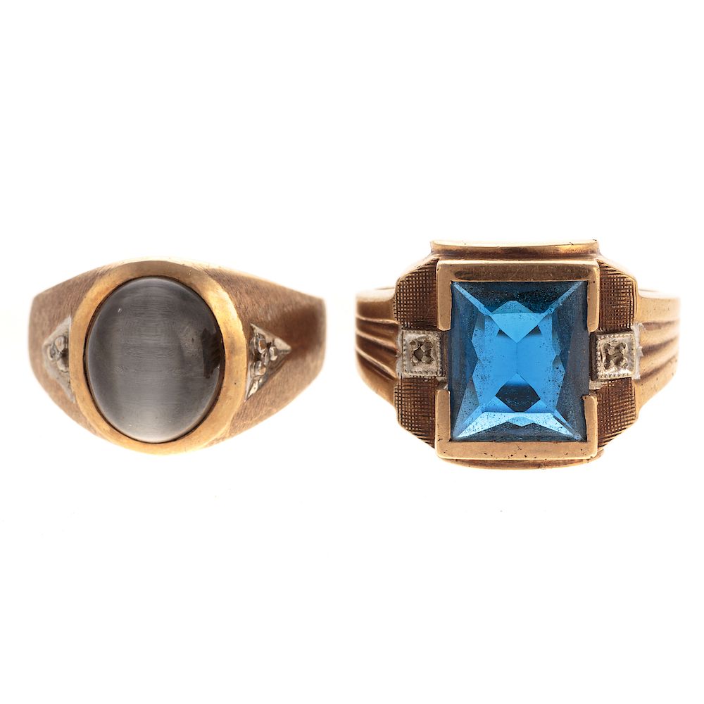 Appraisal: A Pair of Gent's Gemstone Rings in K K yellow