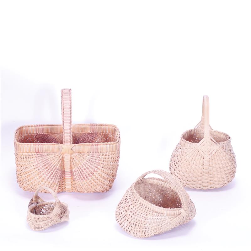 Appraisal: Four Handwoven Oak Buttocks Egg Baskets H x W