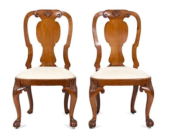 Appraisal: A Pair of Queen Anne Style Walnut Side Chairs Height