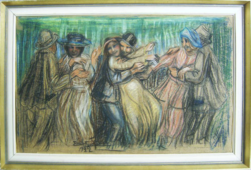 Appraisal: Pastel work with figures dated signed Erich E x