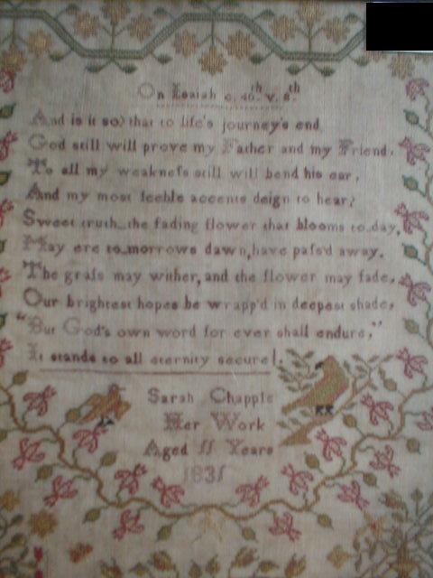 Appraisal: A William IV sampler by Sarah Chapple aged years and