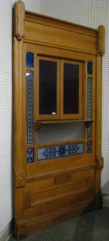 Appraisal: Antique Oak Post Office Clerk Window with Colored Glass with