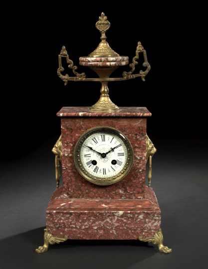 Appraisal: H Riondet Paris Gilt-Brass-Mounted Rouge Marble Mantel Clock fourth quarter