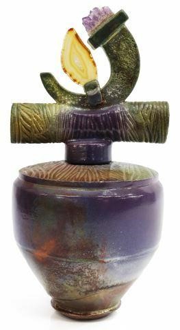 Appraisal: Raku fired art pottery dream jar iridescent glazed and textured