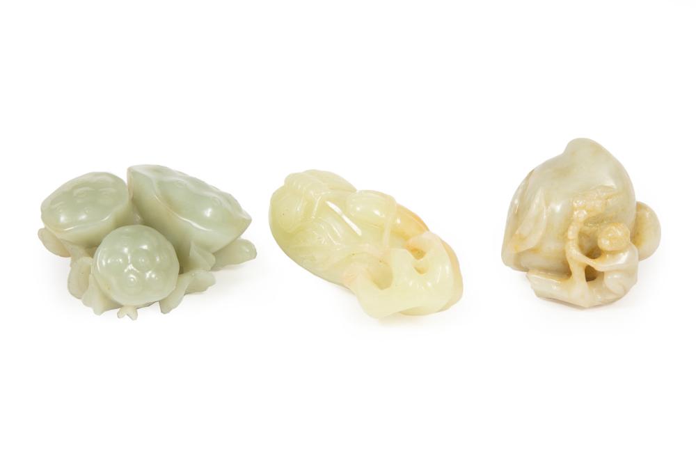 Appraisal: THREE CHINESE JADE CARVINGSThree Chinese Jade Carvings incl grayish white