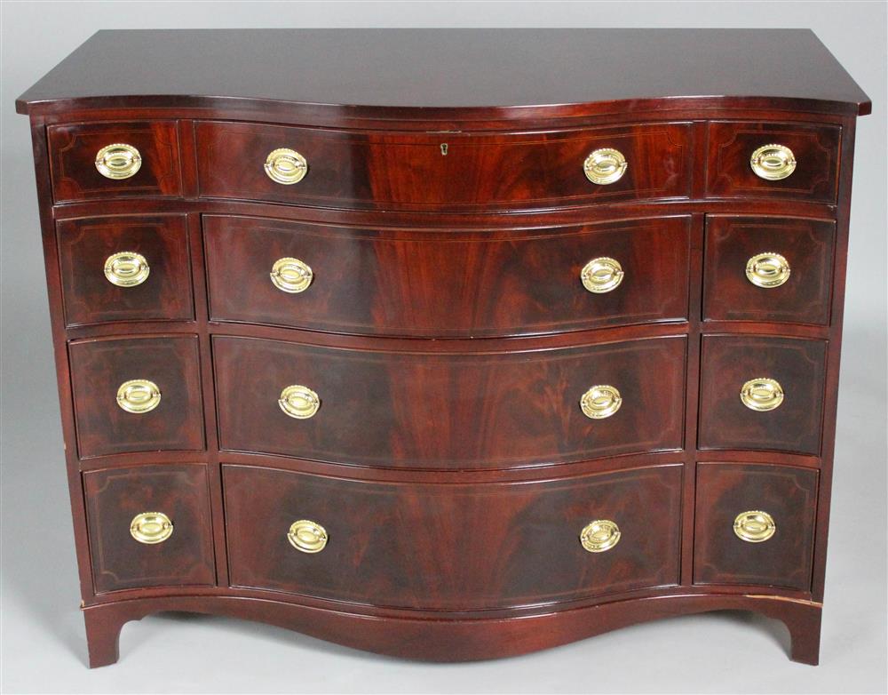 Appraisal: BAKER HISTORIC CHARLESTON SERPENTINE INLAID CHEST OF DRAWERS molded top