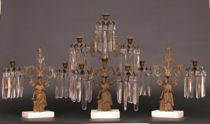 Appraisal: Three Piece Bronze and Crystal Garniture The central piece of