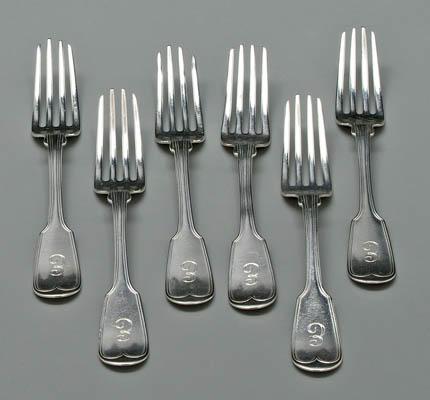 Appraisal: Six New Orleans coin silver forks rounded fiddle handles thread