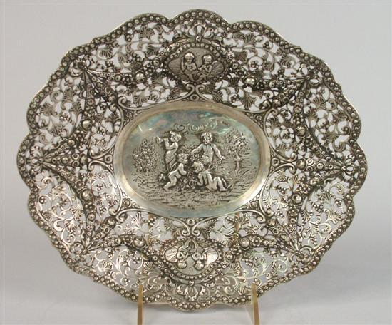 Appraisal: GERMAN SILVER RETICULATED CENTER BOWL length inches approximate weight oz