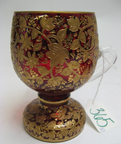 Appraisal: TWO RUBY AND CRANBERRY GLASS DECORATIVE ITEMS One a heavily