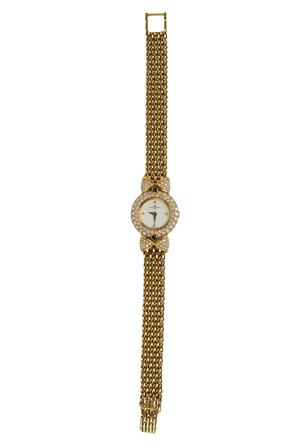 Appraisal: BAUME MERCIER KARAT YELLOW GOLD DIAMOND SAPPHIRE WATCHquartz movement wristwatch