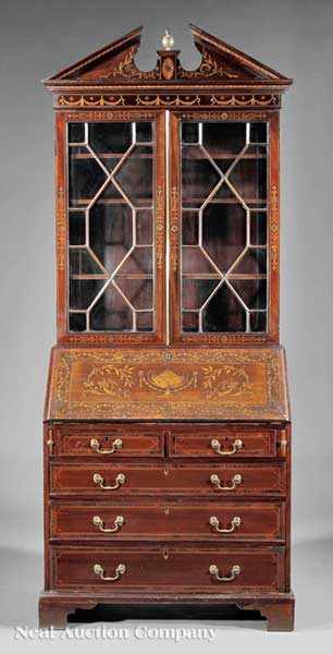 Appraisal: An Edwardian Inlaid Mahogany Secretary Bookcase late th c in