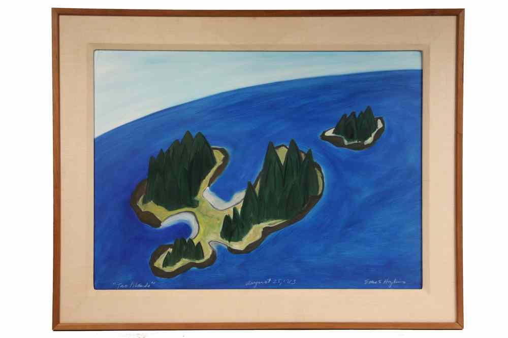 Appraisal: MIXED MEDIA - 'Two Islands' by Eric Hopkins contemporary Maine