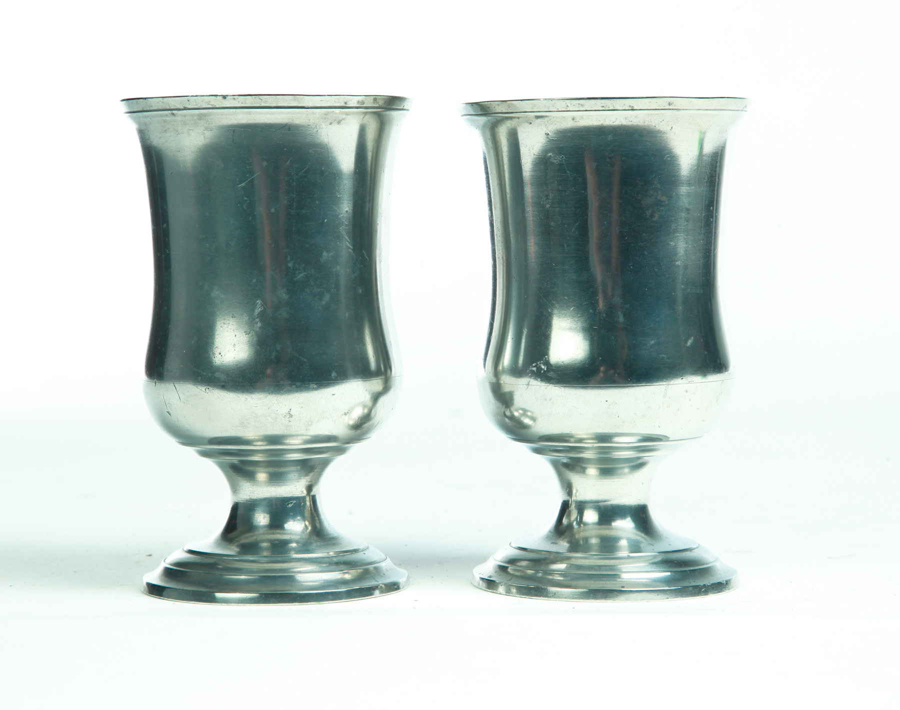 Appraisal: PAIR OF AMERICAN PEWTER CHALICES Marked for Israel Trask Massachusetts