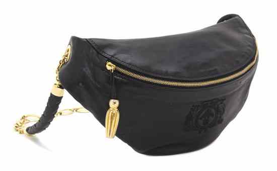 Appraisal: A Bottega Veneta Black Leather Fanny Pack with chainlink and