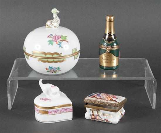 Appraisal: Battersea Bilston enamel box two Herend porcelain vanity boxes and