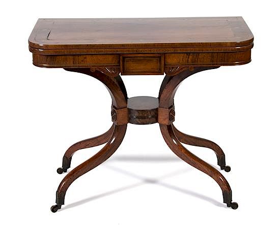 Appraisal: A Regency Grain-Painted and Brass-Inlaid Rosewood Card Table A Regency