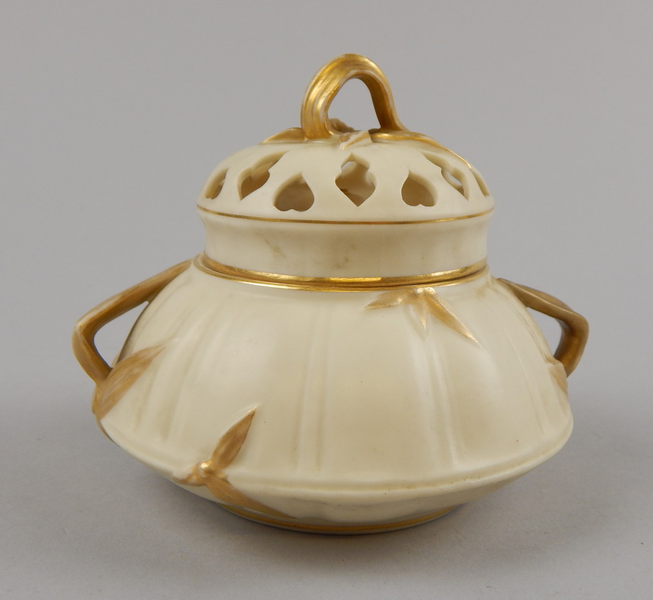 Appraisal: A Victorian Royal Worcester blush ivory pot pourri vase the