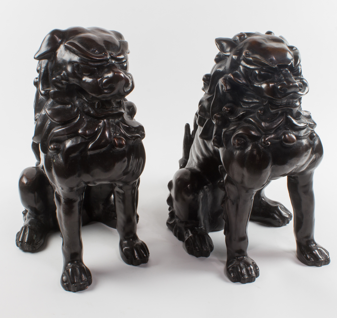 Appraisal: PAIR OF JAPANESE CAST BRONZE GUARDIAN LIONS Pair of Japanese