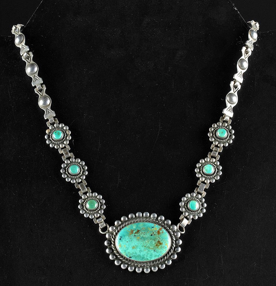 Appraisal: th C Navajo Silver Turquoise Choker Necklace Native American Southwestern