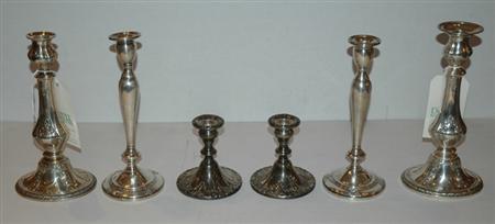 Appraisal: Three Pairs of Sterling Silver Candlesticks Estimate nbsp nbsp nbsp