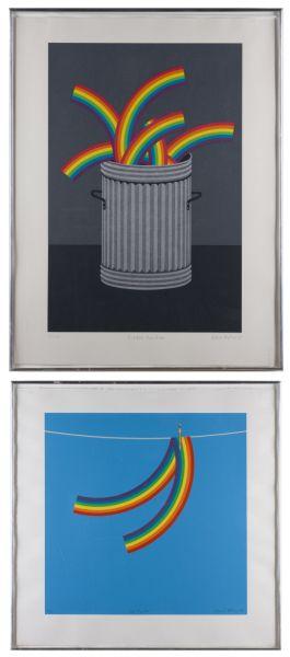 Appraisal: Patrick Hughes Br b Two Screenprints the first titled Rubbish