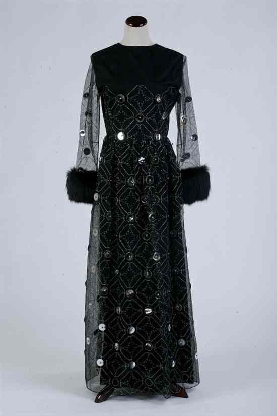 Appraisal: VINTAGE OSCAR DE LA RENTA BLACK GOWN WITH SILVER PAILLETTES