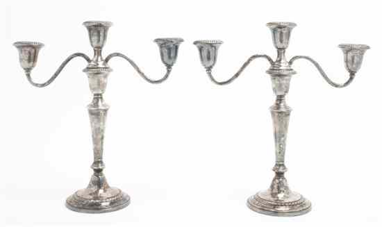 Appraisal: A Pair of American Sterling Silver Three-Light Candelabra having a