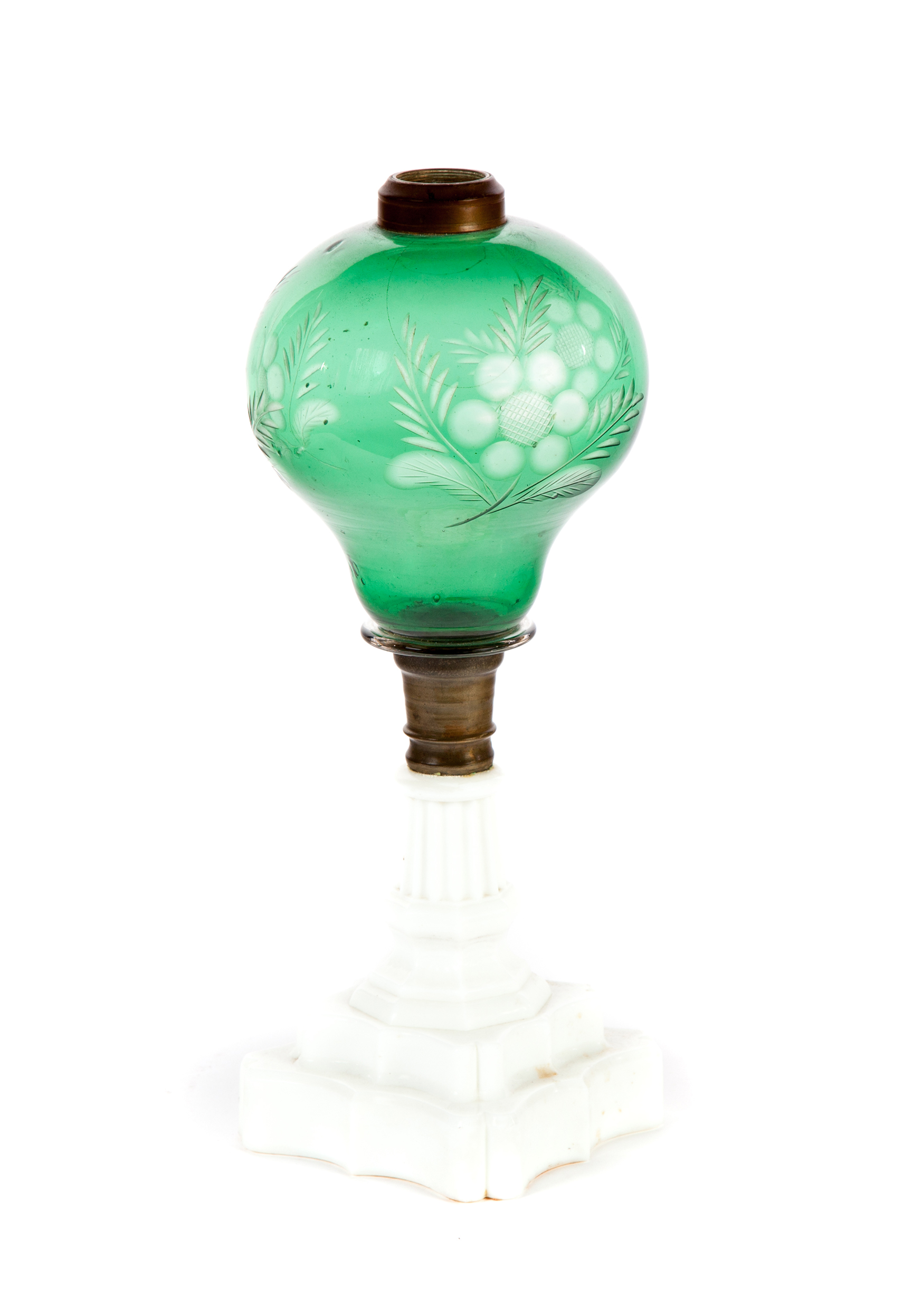 Appraisal: AMERICAN CUT OVERLAY OIL LAMP Mid th century Milk glass