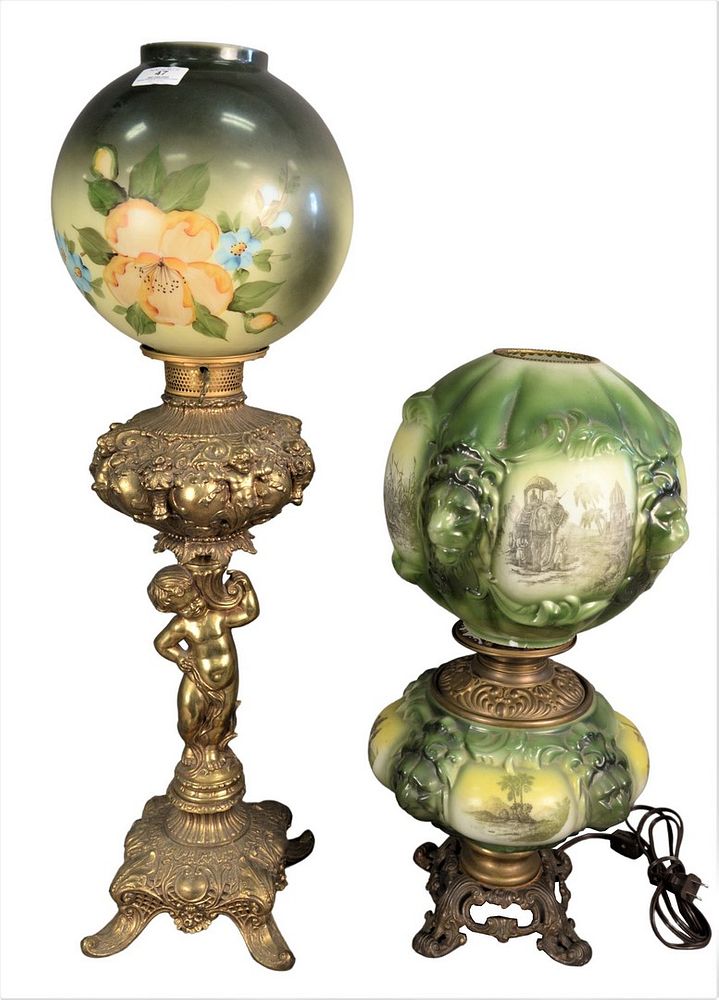 Appraisal: Two Gone with the Wind Lamps one having green floral