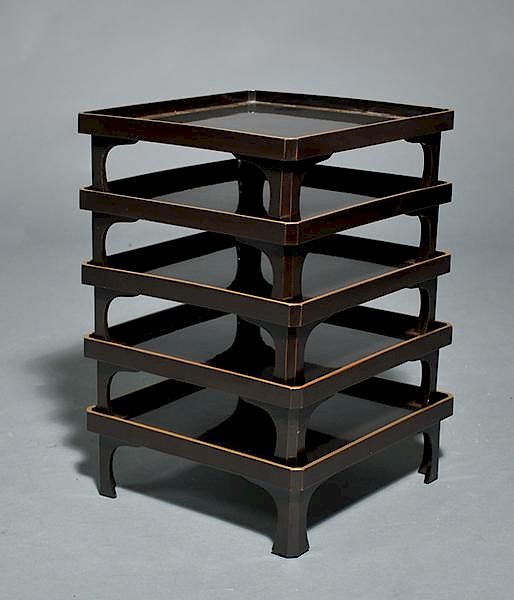 Appraisal: th C Signed Japanese Trays Stacking set of th C