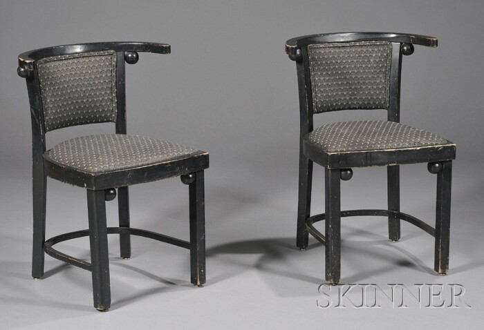 Appraisal: Two Side Chairs Design by Josef Hoffmann Black paint and