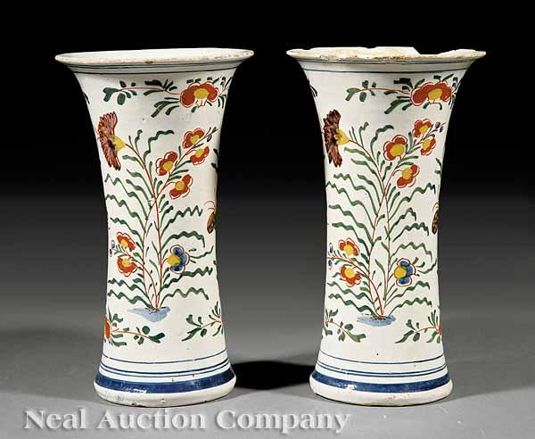 Appraisal: A Pair of Beaker-Form Vases th or th c Delft