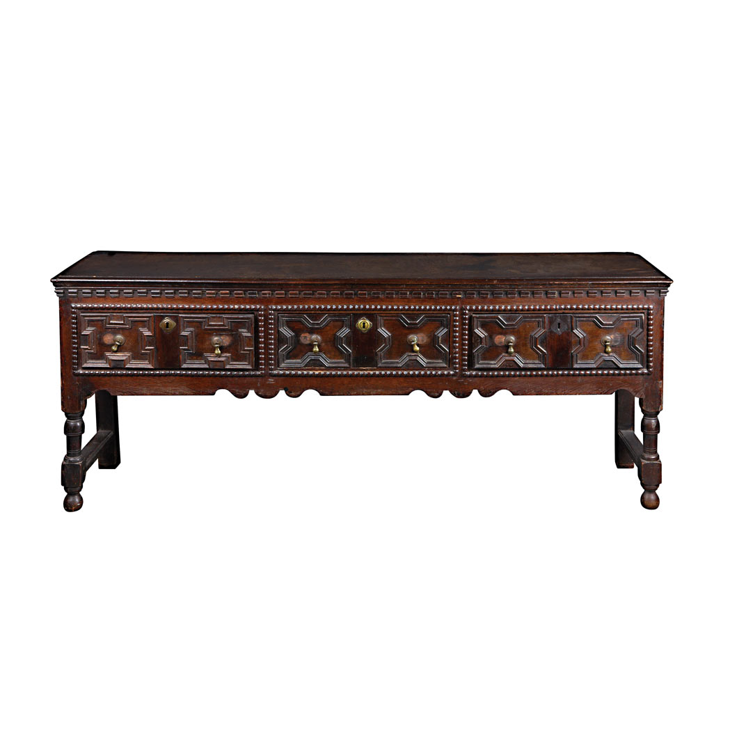 Appraisal: Jacobean Style Oak Sideboard The rectangular top above three paneled