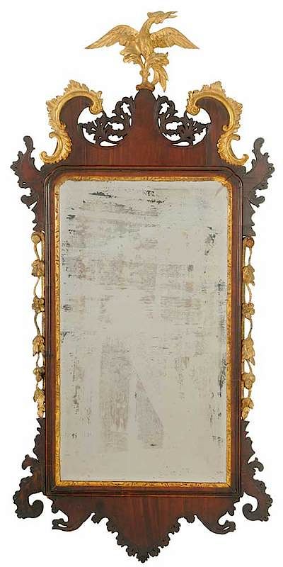 Appraisal: Fine Chippendale Mahogany Parcel Gilt Mirror British th century finely