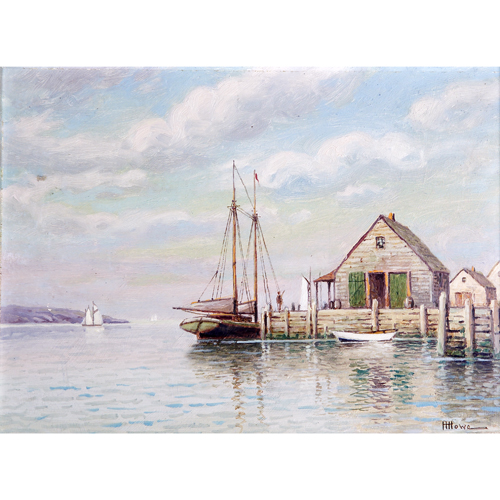 Appraisal: H H Howe - oil-on-board of Maine Island harbor framed