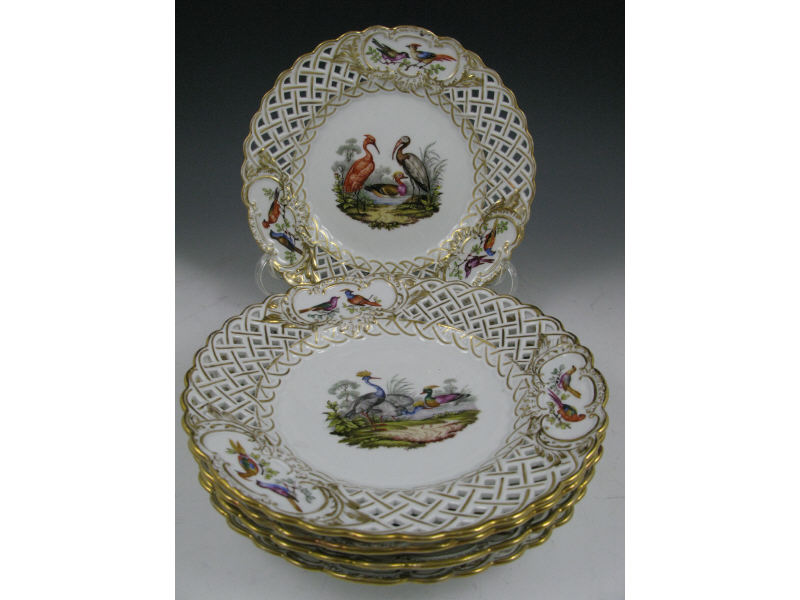 Appraisal: Set of Five Meissen Porcelain Reticulated Plates with shaped and