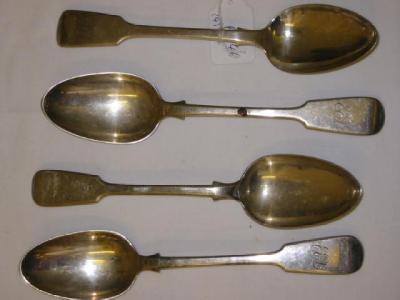 Appraisal: THREE WILLIAM IV TABLE SPOONS London another London all Fiddle