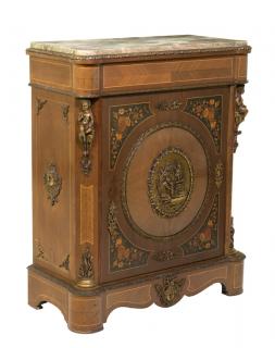 Appraisal: A VICTORIAN ROSEWOOD VENEERED MARQUETRY AND ORMOLU MOUNTED MARBLE TOP