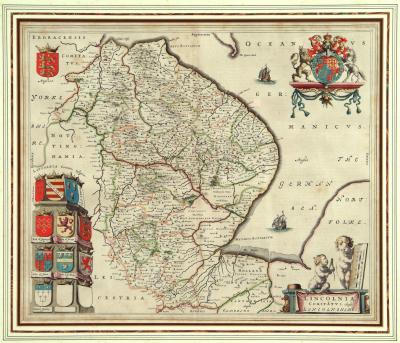 Appraisal: JOANNES BLAEU Dutch - Lincolnia hand coloured engraved map c