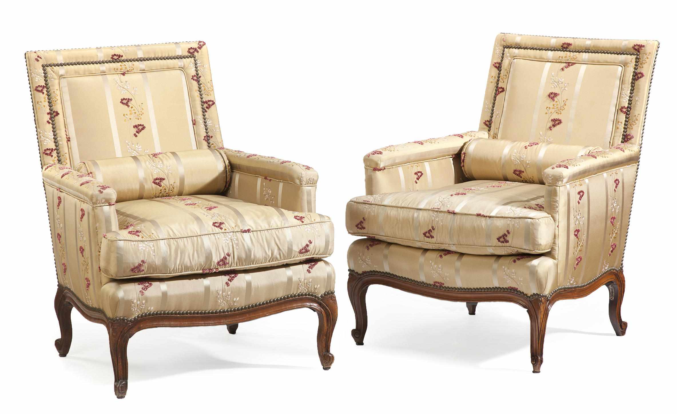 Appraisal: A pair of Louis XV style beechwood bergres With embroidered