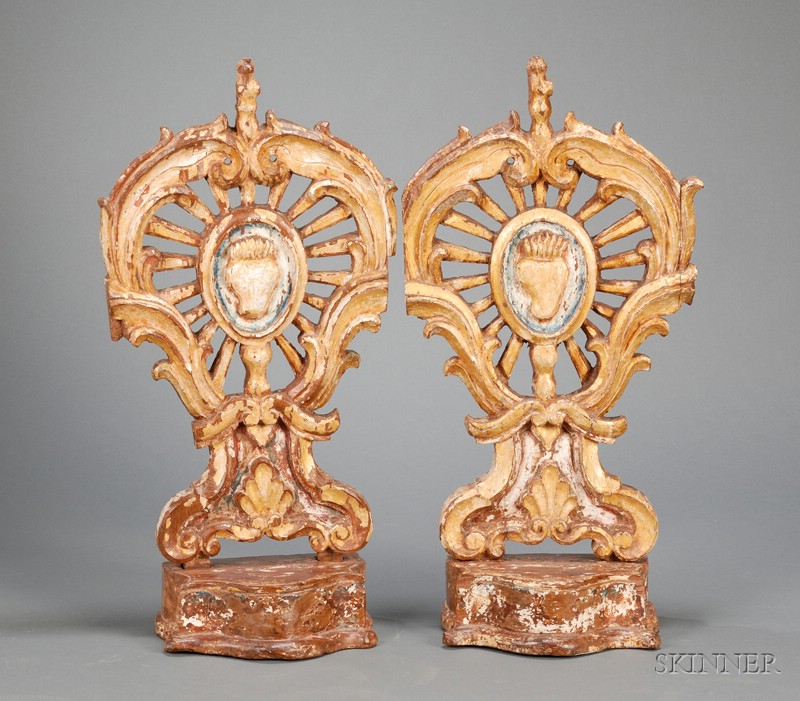 Appraisal: Pair of Painted and Gilded Wood Ornaments Goanese th century